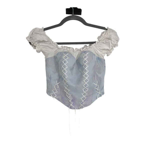 SOS Seamstress corset style off-the-shoulder crop top with lace-up detail size M - Picture 1 of 15